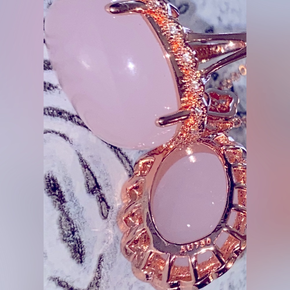 Unmarked Rose Gold Necklace/Ring Set in Glamour Pink Gold Fill-Artificial Quartz - Picture 10 of 16